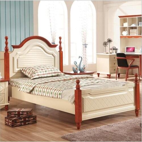 Mediterranean rustic wood bed 2 people American country side bedroom furniture p10256