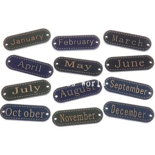 100 Random Mixed Wood Connectors Findings Oval Letter 12 Month Buttons 38x12mm (W04326 X 1)