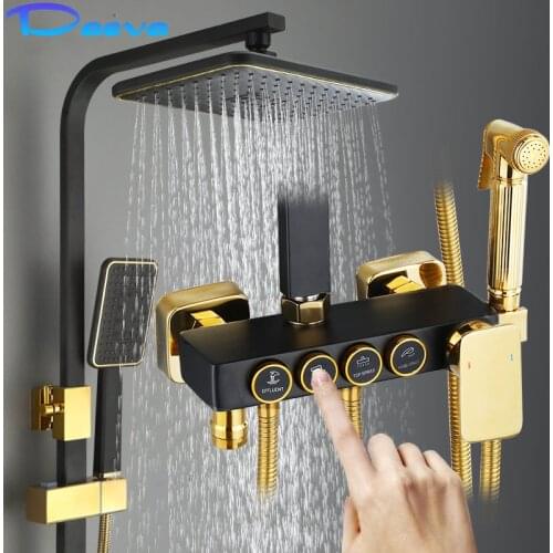 Bathroom Shower System Display Black Rainfall Bath Faucet Wall Mounted Bathtub Shower Mixer Tap Shower Faucet Shower Set Mixer