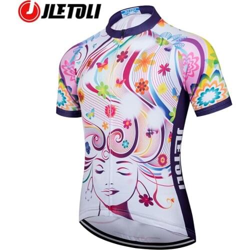 JLETOLI Womens Cycling Jersey Pro Team Racing Clothing Female Bicycle Shirt Colorful Short Sleeve Wear Tops MTB Bike Clothes