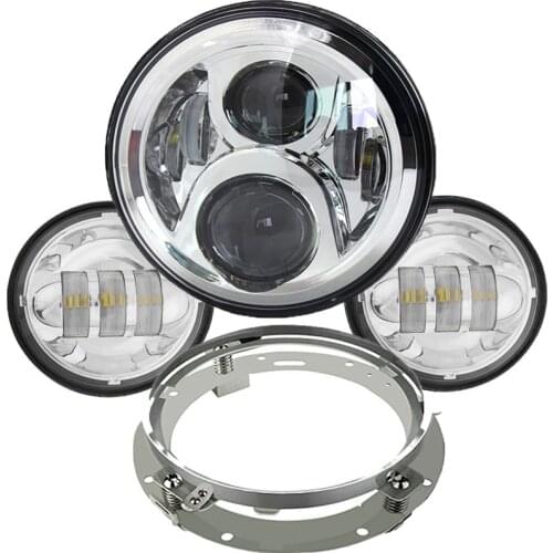 7" Chrome LED Projector Headlight 4.5" Fog Passing Light For Harley Touring Electra Glide Road King Softail Night Train Bad Boy