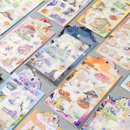 Creative Halloween Stickers Bag Cute Cartoon Sticker DIY Decoration Handbook Diary Kawaii PET Paper Stationary Sticker 06584