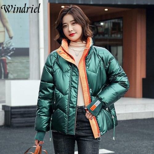 Windriel Fashion Jackets Female Winter Short Warm Coat Women Loose Waterproof Parkas Glossy Cotton Padded Clothing High Street