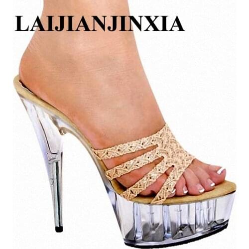 LAIJIANJINXIA Dancer Nightclub Sexy crystal high heels romantic sweet slipper shoes model show shoes/party Dance Women Shoes