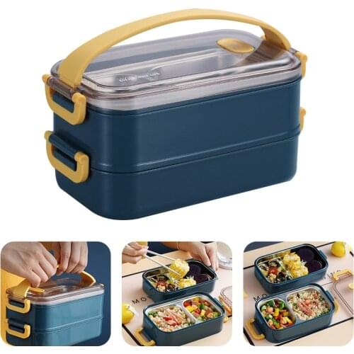 304 Stainless Steel Lunch Box Portable Student Adult Bento Box Large Capacity Double-Layer Lunch Box Microwave Food Container