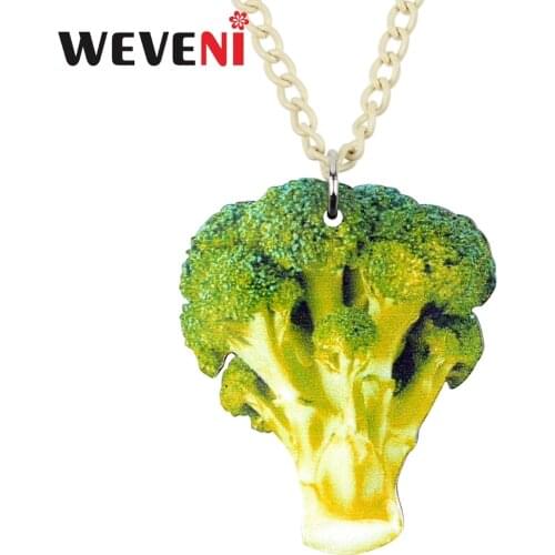 WEVENI Statement Acrylic Broccoli Cauliflower Necklace Pendant Fashion Food Vegetable Jewelry For Women Girls Gift Accessories