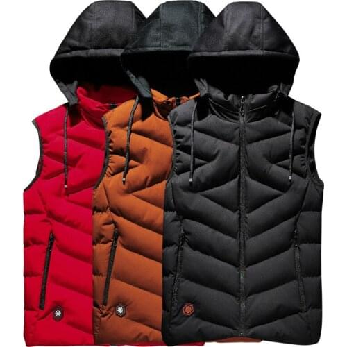 Mens Winter Sleeveless Jacket Size L~7XL 8XL Detachable Hooded Mens Warm Cotton-Padded Waistcoat Gilet Homme Vest