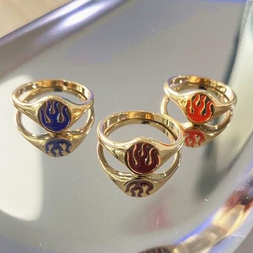 New Ins Creative Simple Colorful Flame Ring Vintage Trendy Drop Oil Pink Star Cherry Rings For Women Girls Fashion Jewelry Gift