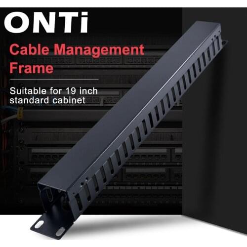 ONTi 1U/2U Cable Management Horizontal Mount 19 inch Server Rack , 12/24 Slot Metal Finger Duct Wire Organizer with Cover