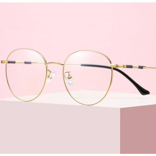 Womens Retro Metal Glasses Frame Round Decorative Glasses Frame Personality Bamboo Mirror Legs Myopia Glasses Frame 18068