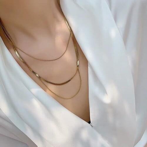 Titanium With 18K Gold Layered Sanke Chain Necklace Women Stainless Steel Jewelry Designer T Show Runway Rare INS Japan Korean