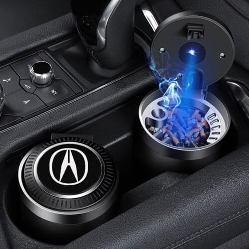 Car Ashtray With LED Light Push Type For Acura TL MDX TSX RDX TLX RSX ILX Integra Logo Smoking Cigarette Ashtray Accessories