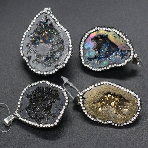 Natural Stone Pendant Irregular Shape Crystal Set Drill Exquisite Charm for Jewelry Making DIY Necklace Earrings Accessories