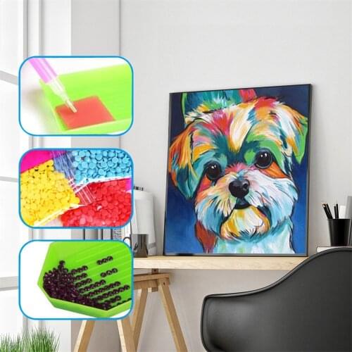 Full Square Diamond Painting Animal 5D Diy Diamond Embroidery Cute Color Dog Home Decor Picture Mosaic Rhinestone Gift