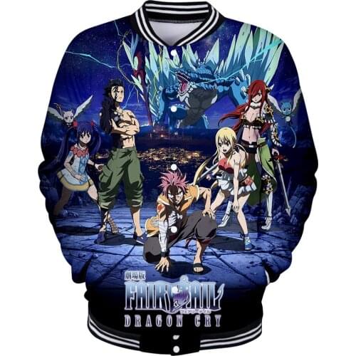2019 Leisure HIP HOP Japanese Anime FAIRY TAIL 3D Casual Slim Baseball Jacket Long-sleeved Jacket Trend Casual Baseball uniform