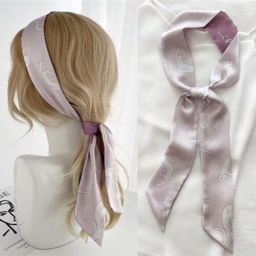 Popular Print Long Hairband Silk Neck Scarf Bandana Fashion Wrist Bag Ribbon for Girl/women Print Headscarves Hair Accessories