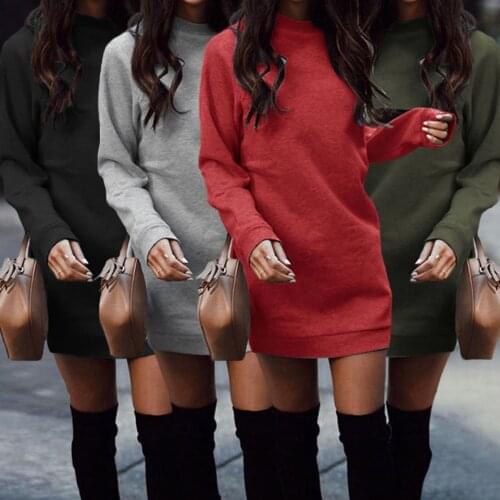 Simple Elegant Dress Crew Neck Sukienka Plain Sweatshirt Dress Solid Boyfriend Style Casual Mini Basic Dress Women Long Sleeve