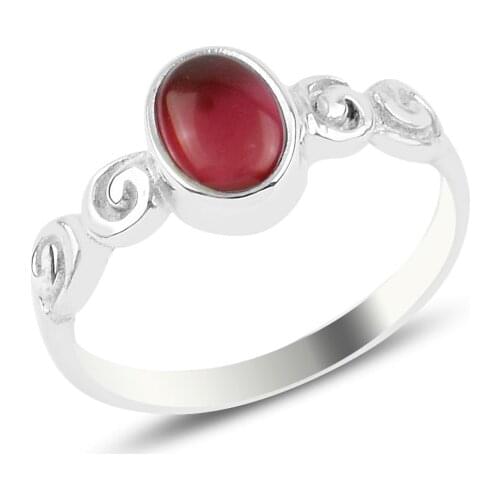 Silver 925 Sterling Red Agate Solitaire Ring