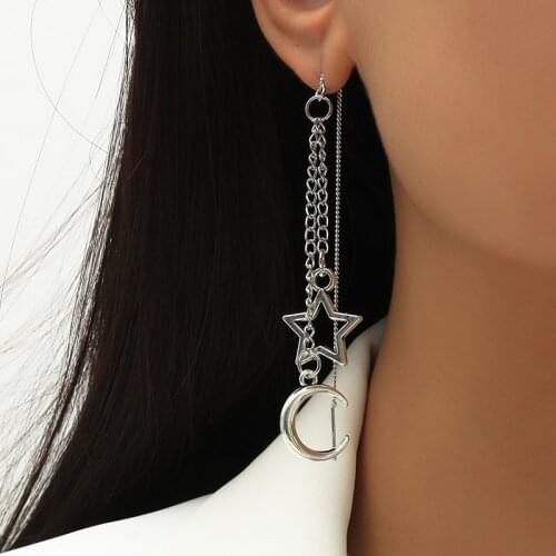 Simple Silver Color Metal Moon Star Drop Earrings For Women Fashion Chain Long Dangle Earring Party Accessories Jewelry Gift
