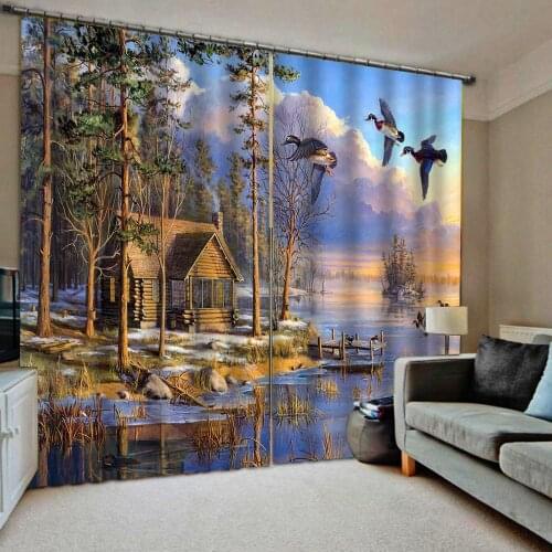 Blue winter landscape curtains 3d Curtains Blackout for Living Room Kids Bedroom Fabric blackout curtains