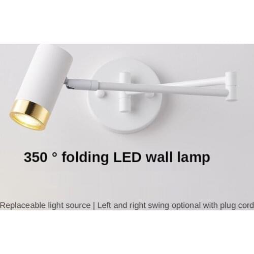 Nordic 350° Foldable Wall Lamp Living Room Study Bedroom Telescopic Long Pole Long Arm Folding Lights Bedside Reading Lighting