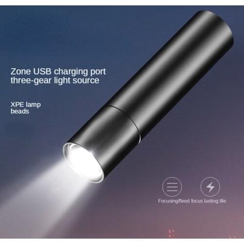 LED USB Rechargable Flashlight Mini Torch 3 Lighting Mode Waterproof Telescopic Zoom Stylish Portable Suit Night Lighting Lamp