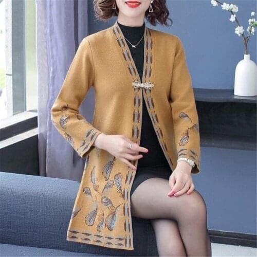Elderly Womens Sweater Knit Cardigan Jacket 2021 Fall New Long Sleeve Grandma Sweater Coat Large Size Cardigans Feminine