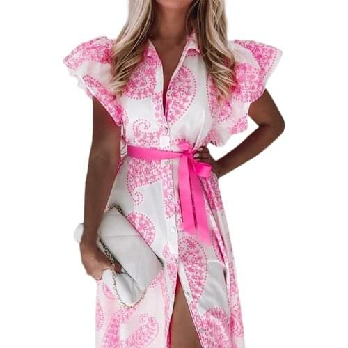 2021 New Autumn Female Long Dress Printed Deep V Neck Autumn Ruffles Sleeve Split Hem Draped Maxi Dress Wedding Vestidos