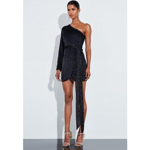 Hot Sale Brand Designer Runway Dresses Woman Party Night One Shoulder Mini Glitter Dress Ladies Sexy Women Dresses Summer 2020