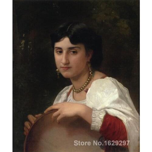 Famous portrait painting Italian Woman with Tambourine by William Adolphe Bouguereau Hand painted High quality