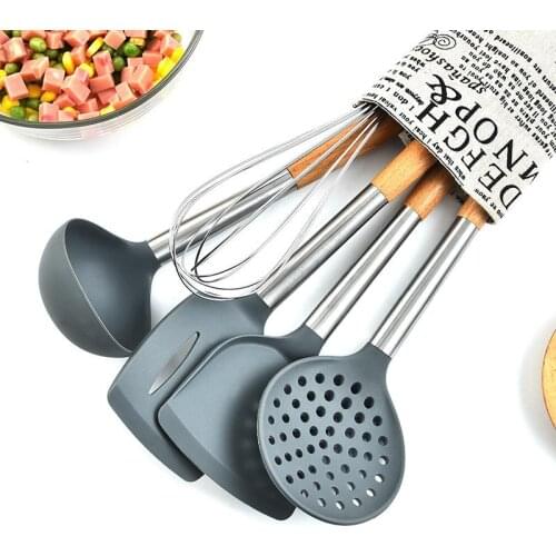 1pc Heat Resistant Kitchen Utensil Silicone Portable Non-Stick Egg Whisk Soup Spoon Cooking Turner Kitchen Tools Accessories