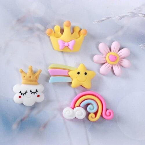 10-30Pcs Cartoon Crown Cloud Flowers Resin Patch Children Hairpin Jewelry Crafts Materials Mini Flat Back Resin Scrapbook Decor