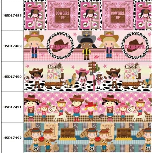 10yard Cartoon Cow Girl Grosgrain Ribbon Accessory Hairbow Headwear Decoration DIY Wholesale OEM 38MM 75MM