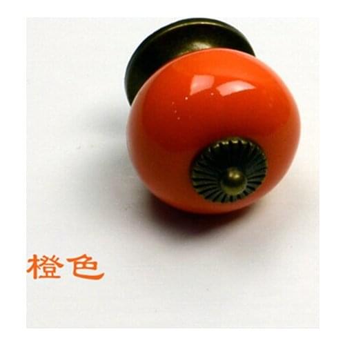 10pcs/lot Orange Ceramic Knobs Bedroom Kitchen Door Cabinet Cupboard Knob Pull Drawers Handl