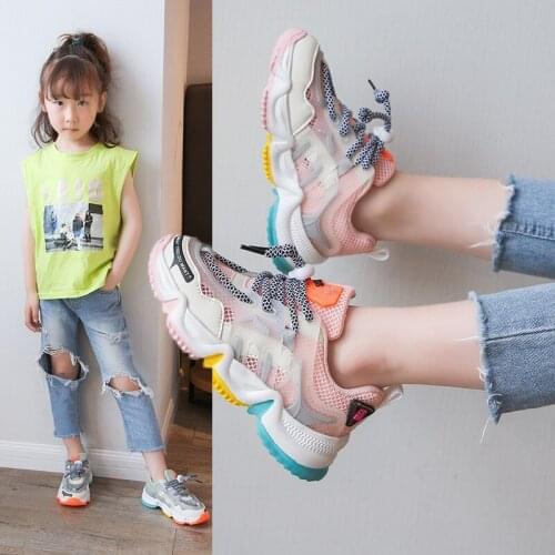 2020 Autumn Rainbow Kids sports Shoes For Girls Sneakers Students Breathable Mesh Children Shoes Girls Sneakers Light Shoes Boys