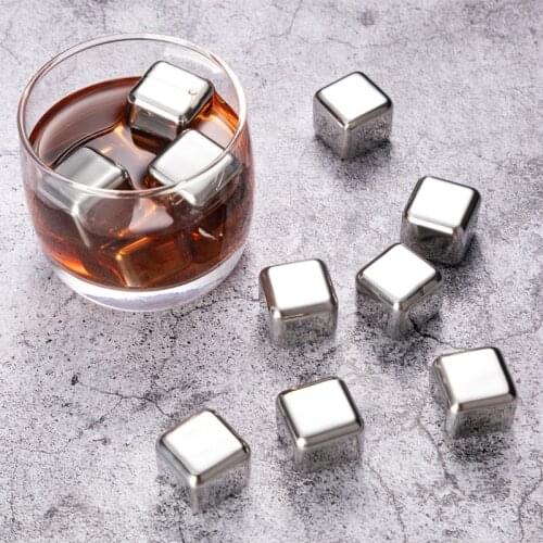 4/6/8/10 Pcs 304 Stainless Steel Metal Ice Cubes Quick Frozen Ice Granulator Wine Beer cooler Chiller Whiskey Cooler Ice Stones