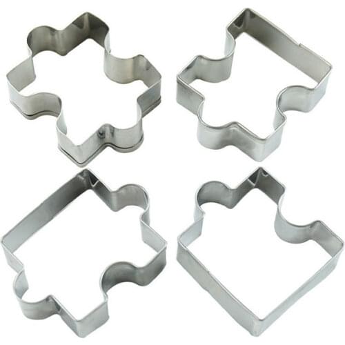 4pcs/set Stainless Steel Biscuit Cutter Puzzle Piece Mold Cutter Cookie Cake Frame Mould Pastry Baking Tools Accessories