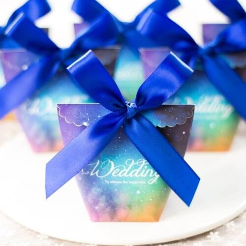 50pcs New Creative starry night Blue Candy Box bomboniere Wedding Favors Supplies thanks Gift Box