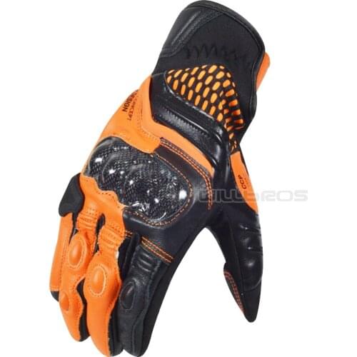 Motorcycle Carbon 3 Leather Gloves Motor Guantes Motorbike Motocross Scooter Street Moto Riding Black Orange Luvas Mens