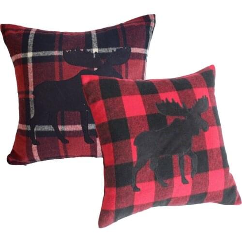 Free Shipping Set of 2 pcs Buffalo Check With Applique Suede Black Moose Reversing to same Pillow Cover Sofa Cushion Cover