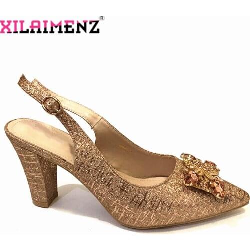 Champagne African Wedding Shoes Fashion Elegant Italian Women Pointed Toe Sandals with Stone High Heels Summer Women Pumps