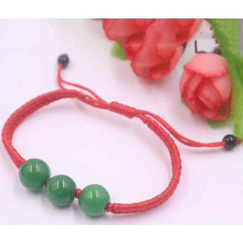 Real Natural Jade Jadeite Bracelet Three Smooth Green Beads For Women And Men Baby Weave Lucky Bracelet 6.3''L