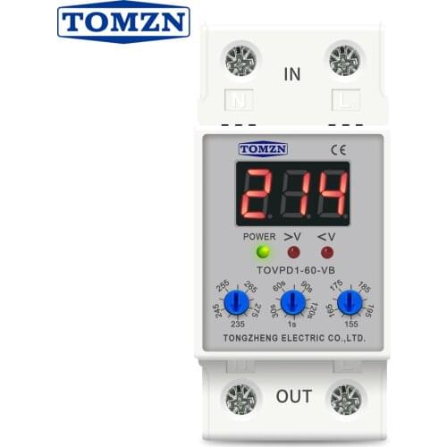 Din rail Adjustable LED display 230V 40A 60A Over and Under Voltage Protective Device Protector Relay with button