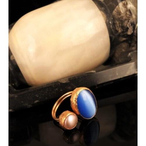 Dr Stone Natural Stone Women 'S Cat 'S Eye Stone Rose Gold Plated Ring KR 372884667
