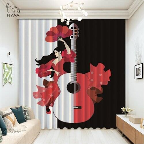 Electric Guitar Roses Angel Wings And Music Notes Birthday Curtain Bedroom Curtains Rose Suit Curtains Bedroom Micro Shading