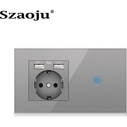 EU/UK Standard Tempered Crystal Glass Wall Panel Light Touch Switch With USB Socket Combination Sensor Button German Plug 16A