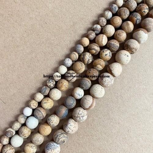 Natural Stone Matte Picture Jasper Round Loose Beads 15" Strand 4 6 8 10 12MM Pick Size For Jewelry Making DIY