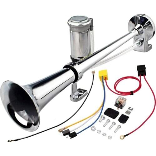 12V 150Db Air Horn Kit,18 Inches Single Trumpet Train Air Horn with Compressor for Car Vehicle Truck Train Boat Silver
