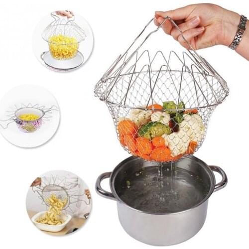Fry Basket Stainless Steel Frying Basket Useful Drain Basket Telescopic Folding Frying Basket Kitchen Tools Colanders Dropship