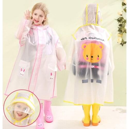 Cute Fashion EVA Children Raincoat Thickened Waterproof Rain Coat Kids Clear Transparent Tour Waterproof Rainwear Suit Girl Boys